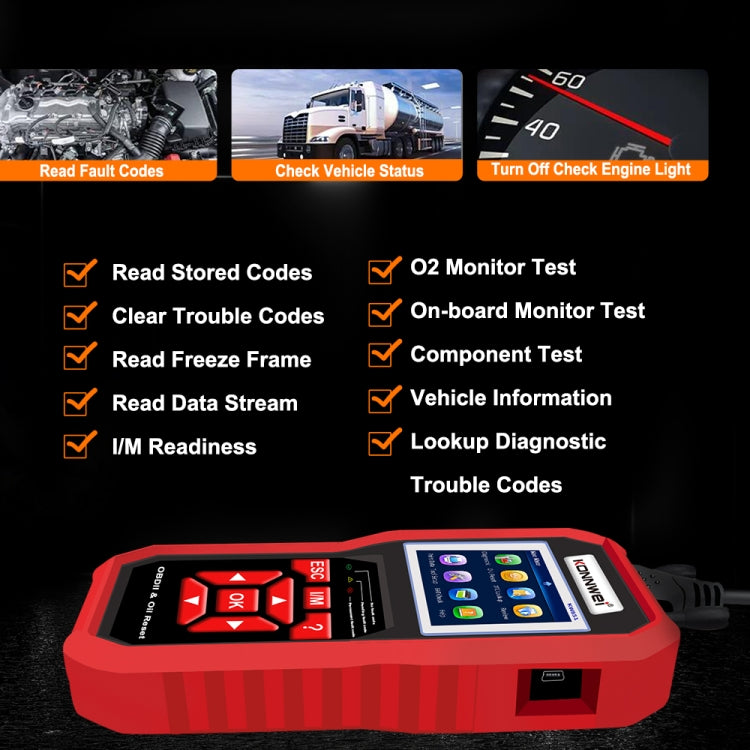 KONNWEI KW851 2 in 1 Car OBDll Scanner Diagnostic Tool Oil Service Light Reset(Black) - free shipping - PMC TechLife - Order now!