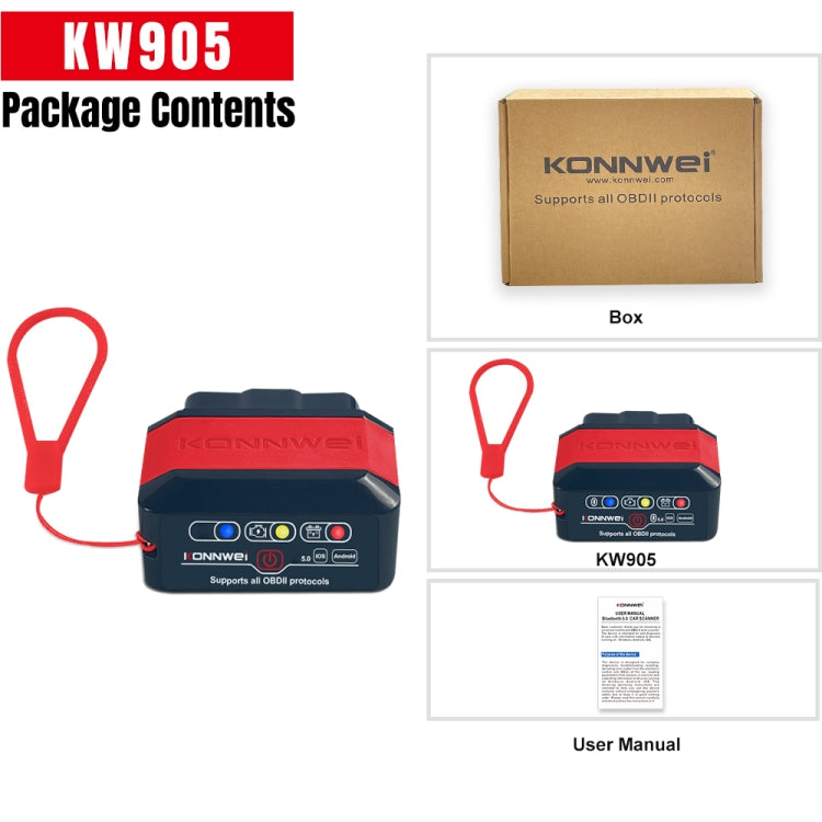 KONNWEI KW905 Bluetooth 5.0 Car OBD2 Scanner Support Android & iOS(Black Red) - Code Readers & Scan Tools by KONNWEI | Online Shopping South Africa | PMC TechLife | Buy Now Pay Later Mobicred