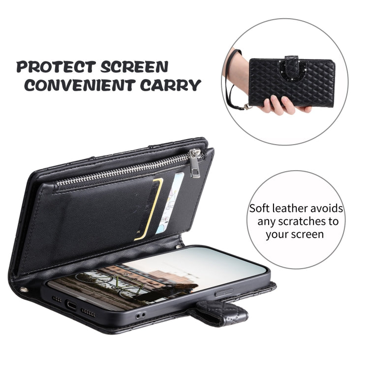 For Google Pixel 7 5G Glitter Lattice Zipper Wallet Leather Phone Case(Black) - Google Cases by PMC TechLife | Online Shopping South Africa | PMC TechLife | Buy Now Pay Later Mobicred