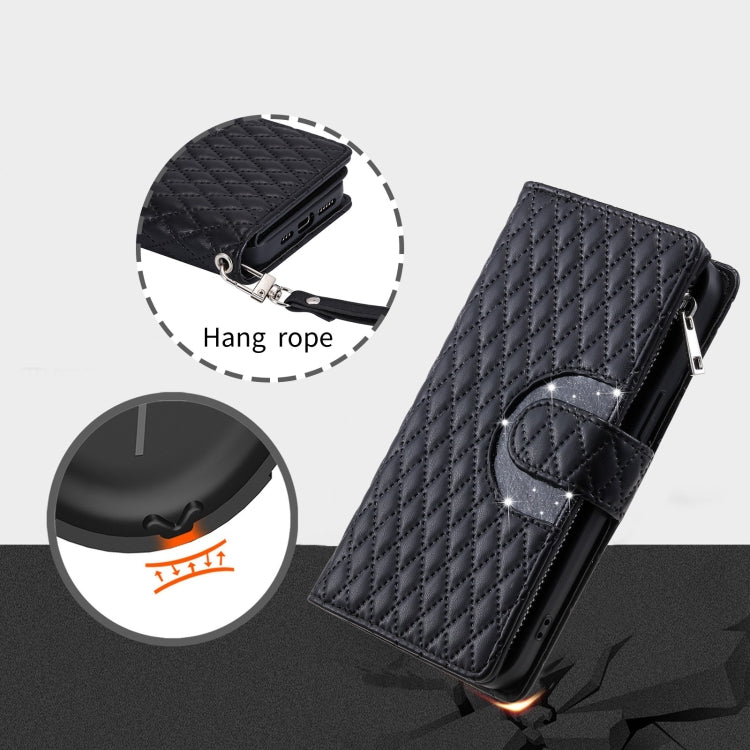 For Google Pixel 7 5G Glitter Lattice Zipper Wallet Leather Phone Case(Black) - Google Cases by PMC TechLife | Online Shopping South Africa | PMC TechLife | Buy Now Pay Later Mobicred