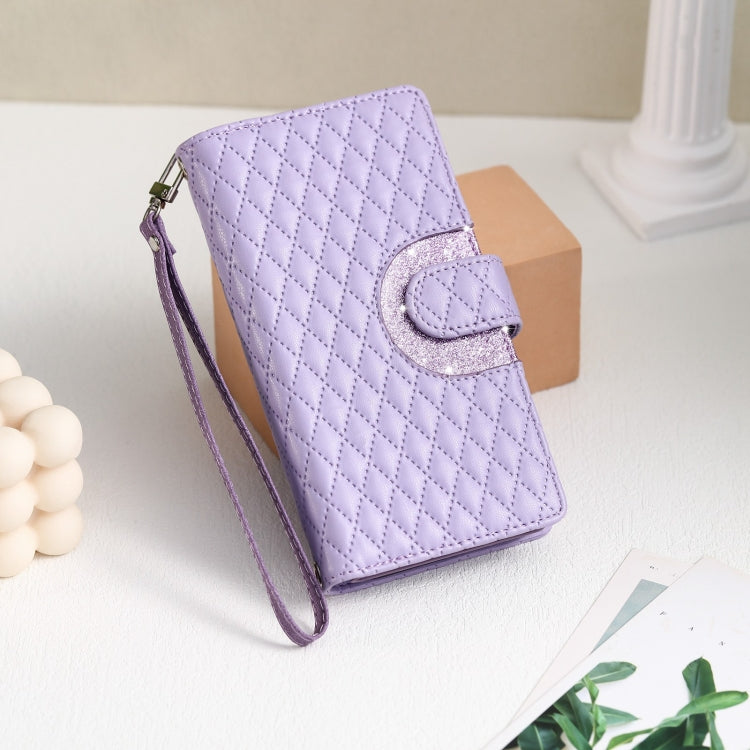 For Google Pixel 7 5G Glitter Lattice Zipper Wallet Leather Phone Case(Purple) - Google Cases by PMC TechLife | Online Shopping South Africa | PMC TechLife | Buy Now Pay Later Mobicred