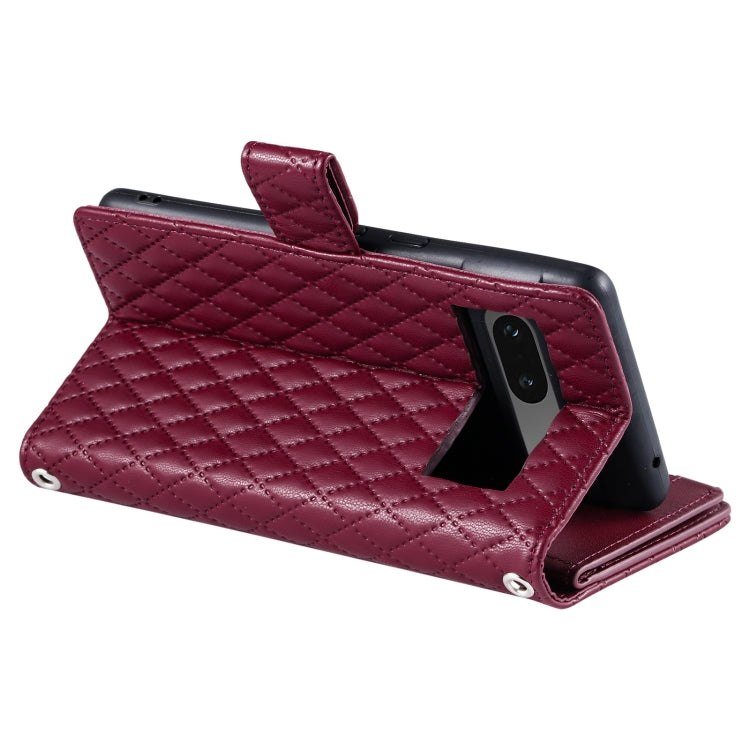 For Google Pixel 7 5G Glitter Lattice Zipper Wallet Leather Phone Case(Wine Red) - Google Cases by PMC TechLife | Online Shopping South Africa | PMC TechLife | Buy Now Pay Later Mobicred