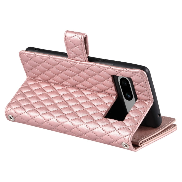 For Google Pixel 7a Glitter Lattice Zipper Wallet Leather Phone Case(Rose Gold) - Google Cases by PMC TechLife | Online Shopping South Africa | PMC TechLife | Buy Now Pay Later Mobicred