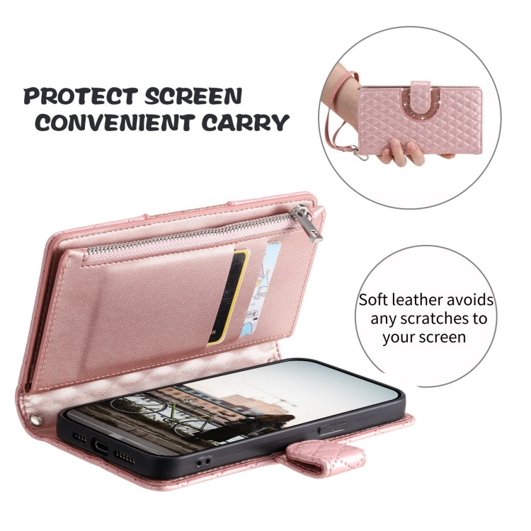 For Google Pixel 7a Glitter Lattice Zipper Wallet Leather Phone Case(Rose Gold) - Google Cases by PMC TechLife | Online Shopping South Africa | PMC TechLife | Buy Now Pay Later Mobicred