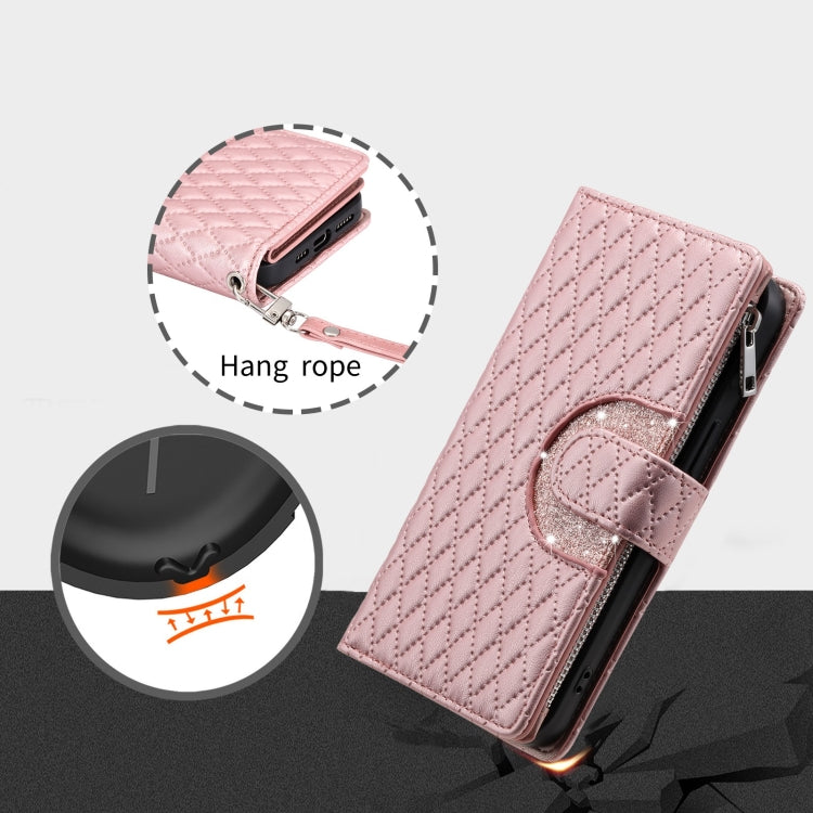 For Google Pixel 7a Glitter Lattice Zipper Wallet Leather Phone Case(Rose Gold) - Google Cases by PMC TechLife | Online Shopping South Africa | PMC TechLife | Buy Now Pay Later Mobicred