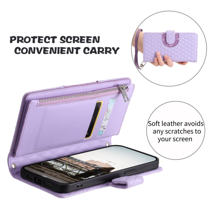 For Google Pixel 7 Pro 5G Glitter Lattice Zipper Wallet Leather Phone Case(Purple) - Google Cases by PMC TechLife | Online Shopping South Africa | PMC TechLife | Buy Now Pay Later Mobicred