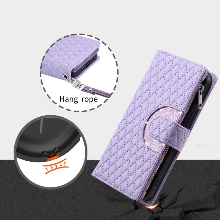 For Google Pixel 7 Pro 5G Glitter Lattice Zipper Wallet Leather Phone Case(Purple) - Google Cases by PMC TechLife | Online Shopping South Africa | PMC TechLife | Buy Now Pay Later Mobicred