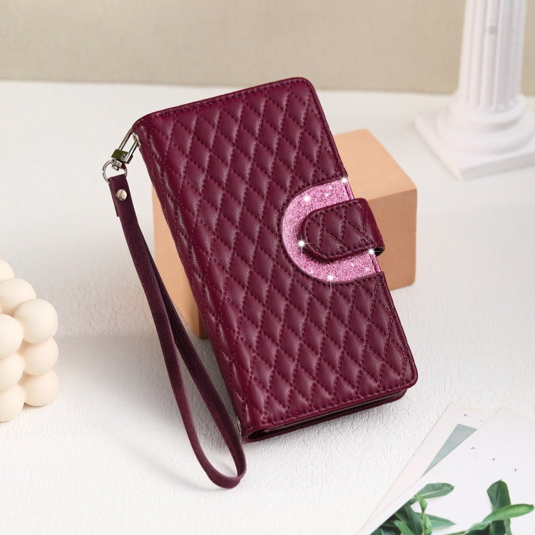 For Google Pixel 8 Glitter Lattice Zipper Wallet Leather Phone Case(Wine Red) - Google Cases by PMC TechLife | Online Shopping South Africa | PMC TechLife | Buy Now Pay Later Mobicred