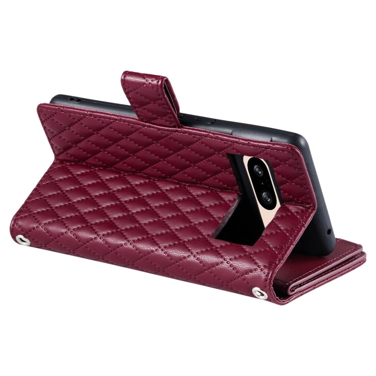 For Google Pixel 8 Glitter Lattice Zipper Wallet Leather Phone Case(Wine Red) - Google Cases by PMC TechLife | Online Shopping South Africa | PMC TechLife | Buy Now Pay Later Mobicred