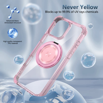 For iPhone 16 Pro Gold Shield CD Pattern MagSafe Magnetic Phone Case with Rotating Stand(Transparent Pink) - iPhone 16 Pro Cases by PMC Jewellery | Online Shopping South Africa | PMC Jewellery | Buy Now Pay Later Mobicred