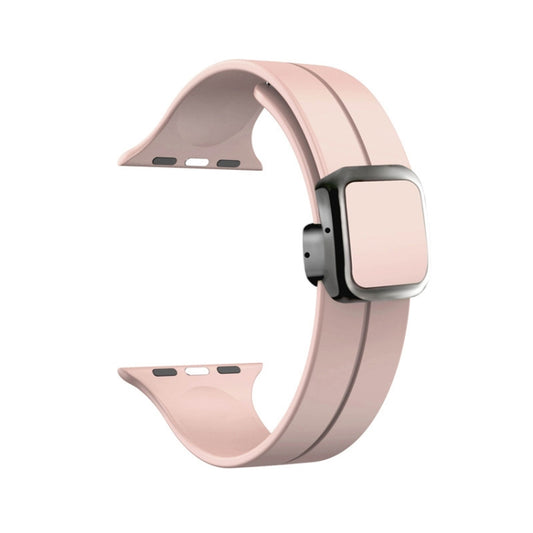 For Apple Watch Series 9 45mm Magnetic Square Buckle Silicone Watch Band(Sand Pink) - Watch Bands by PMC Jewellery | Online Shopping South Africa | PMC Jewellery