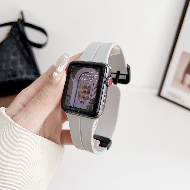 For Apple Watch Series 9 45mm Magnetic Square Buckle Silicone Watch Band(Cloud Gray) - Watch Bands by PMC TechLife | Online Shopping South Africa | PMC TechLife