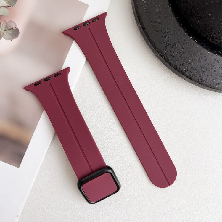 For Apple Watch Ultra 49mm Magnetic Square Buckle Silicone Watch Band(Wine Red) - Watch Bands by PMC Jewellery | Online Shopping South Africa | PMC Jewellery