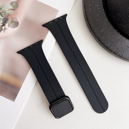 For Apple Watch Series 8 45mm Magnetic Square Buckle Silicone Watch Band(Black) - Watch Bands by PMC Jewellery | Online Shopping South Africa | PMC Jewellery