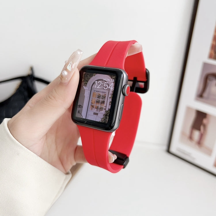 For Apple Watch SE 40mm Magnetic Square Buckle Silicone Watch Band(Red) - Watch Bands by PMC TechLife | Online Shopping South Africa | PMC TechLife