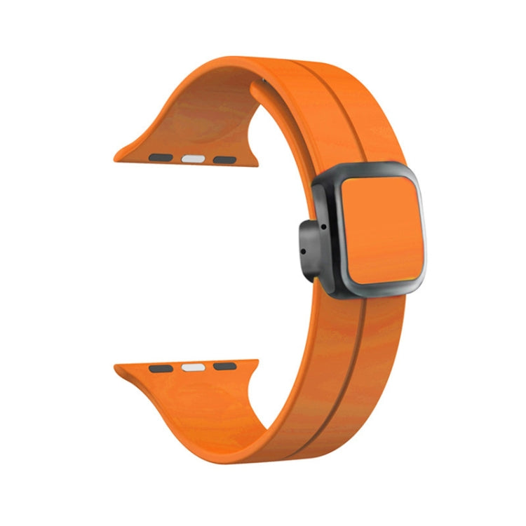 For Apple Watch SE 44mm Magnetic Square Buckle Silicone Watch Band(Orange) - Watch Bands by PMC TechLife | Online Shopping South Africa | PMC TechLife