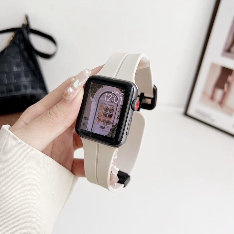 For Apple Watch SE 44mm Magnetic Square Buckle Silicone Watch Band(Starlight) - Watch Bands by PMC TechLife | Online Shopping South Africa | PMC TechLife