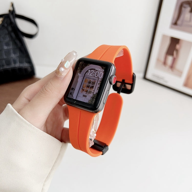 For Apple Watch Series 6 40mm Magnetic Square Buckle Silicone Watch Band(Orange) - Watch Bands by PMC Jewellery | Online Shopping South Africa | PMC Jewellery