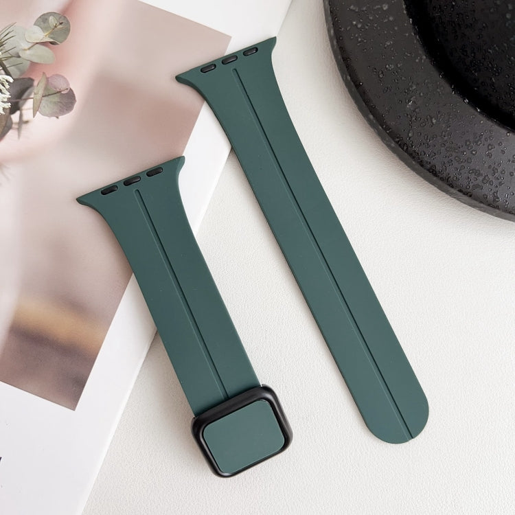 For Apple Watch Series 4 44mm Magnetic Square Buckle Silicone Watch Band(Pine Green) - Watch Bands by PMC Jewellery | Online Shopping South Africa | PMC Jewellery