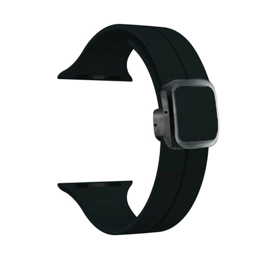 For Apple Watch Series 3 38mm Magnetic Square Buckle Silicone Watch Band(Black) - Watch Bands by PMC Jewellery | Online Shopping South Africa | PMC Jewellery