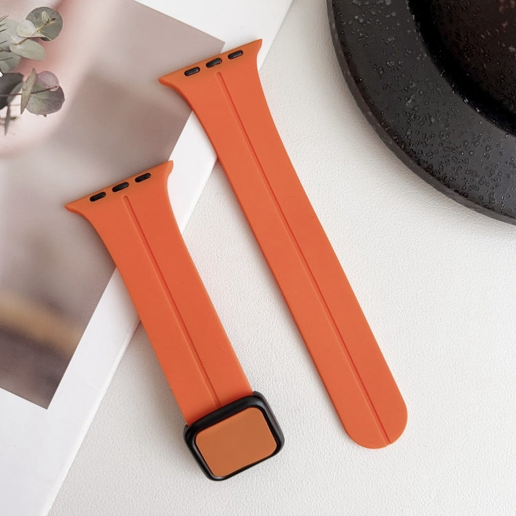 For Apple Watch 42mm Magnetic Square Buckle Silicone Watch Band(Orange) - Watch Bands by PMC TechLife | Online Shopping South Africa | PMC TechLife
