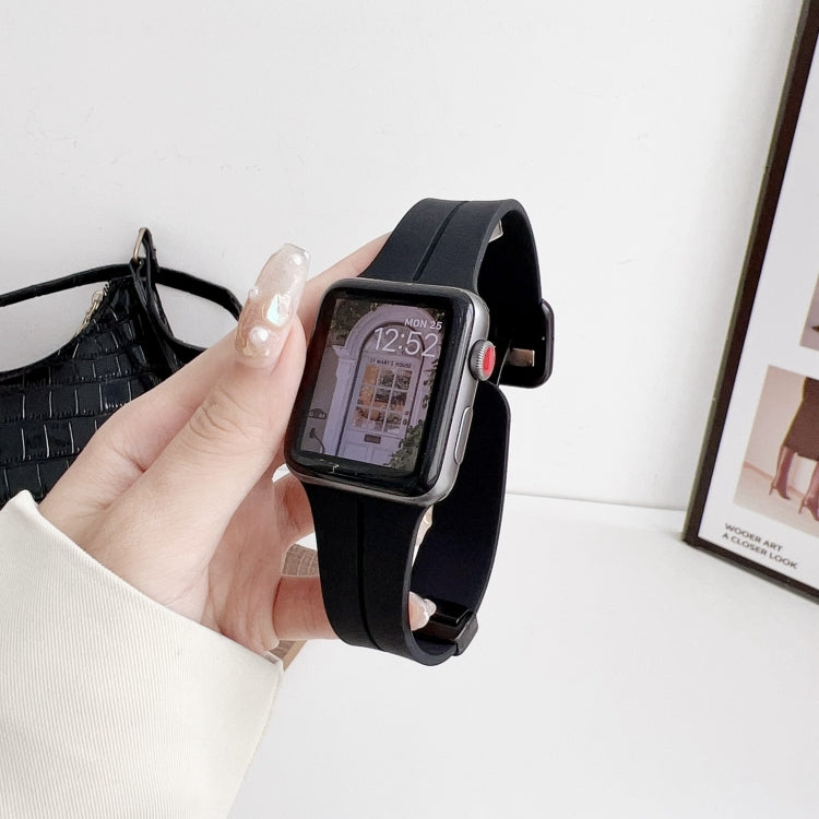 For Apple Watch 42mm Magnetic Square Buckle Silicone Watch Band(Black) - Watch Bands by PMC TechLife | Online Shopping South Africa | PMC TechLife