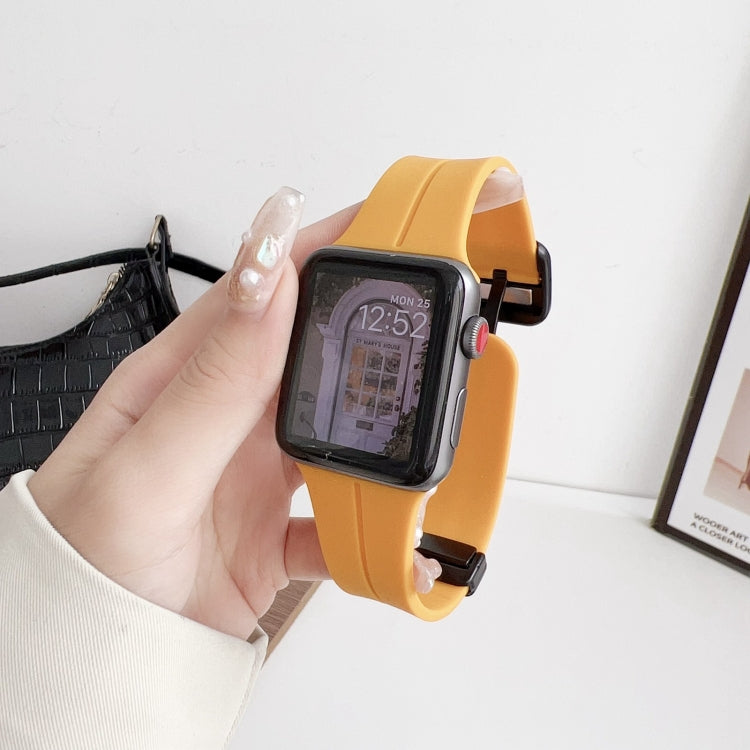 For Apple Watch 42mm Magnetic Square Buckle Silicone Watch Band(Yellow) - Watch Bands by PMC TechLife | Online Shopping South Africa | PMC TechLife
