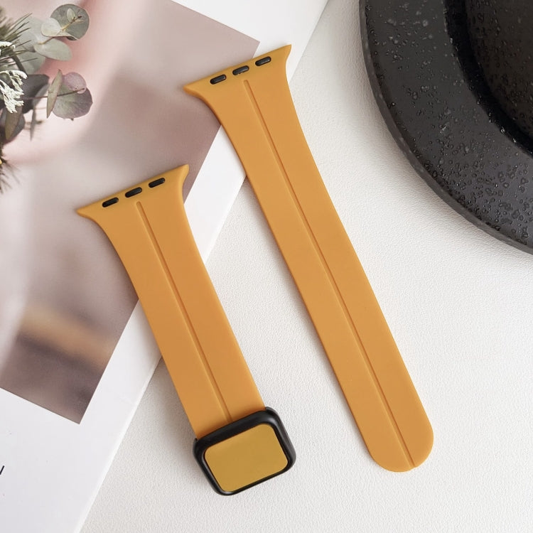 For Apple Watch 42mm Magnetic Square Buckle Silicone Watch Band(Yellow) - Watch Bands by PMC TechLife | Online Shopping South Africa | PMC TechLife