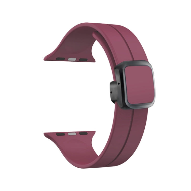 For Apple Watch 42mm Magnetic Square Buckle Silicone Watch Band(Wine Red) - Watch Bands by PMC TechLife | Online Shopping South Africa | PMC TechLife