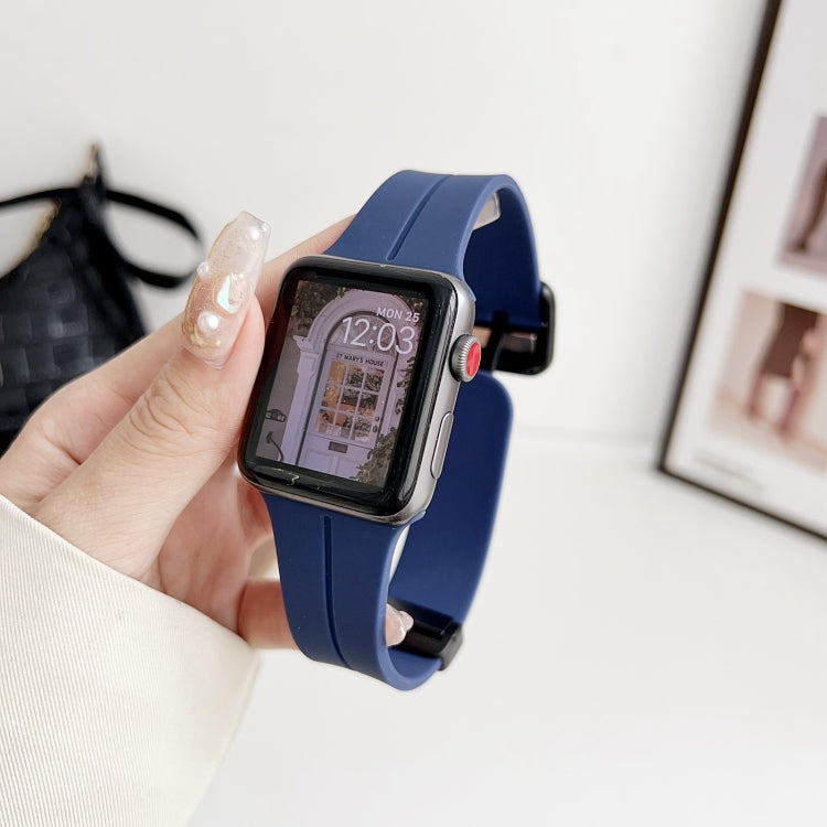 For Apple Watch 42mm Magnetic Square Buckle Silicone Watch Band(Midnight Blue) - Watch Bands by PMC TechLife | Online Shopping South Africa | PMC TechLife