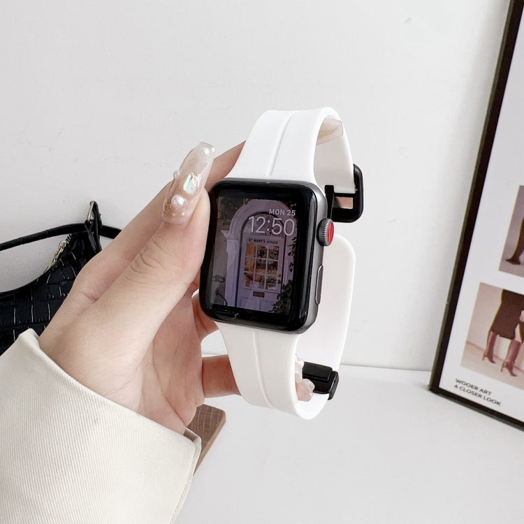 For Apple Watch 38mm Magnetic Square Buckle Silicone Watch Band(White) - Watch Bands by PMC TechLife | Online Shopping South Africa | PMC TechLife