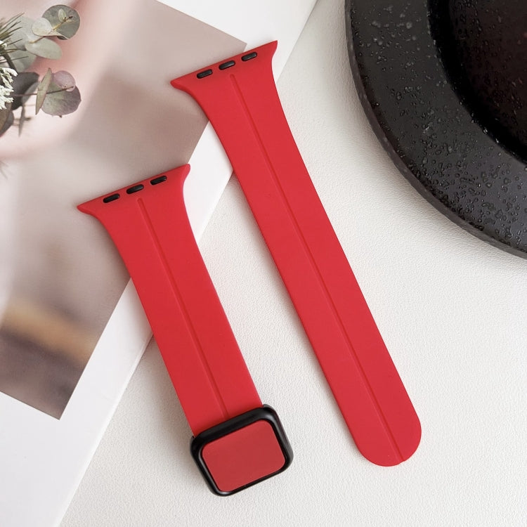 For Apple Watch 38mm Magnetic Square Buckle Silicone Watch Band(Red) - Watch Bands by PMC Jewellery | Online Shopping South Africa | PMC Jewellery