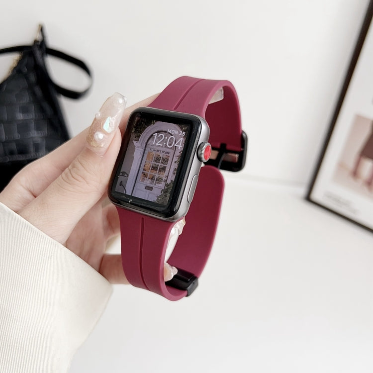 For Apple Watch 38mm Magnetic Square Buckle Silicone Watch Band(Wine Red) - Watch Bands by PMC TechLife | Online Shopping South Africa | PMC TechLife