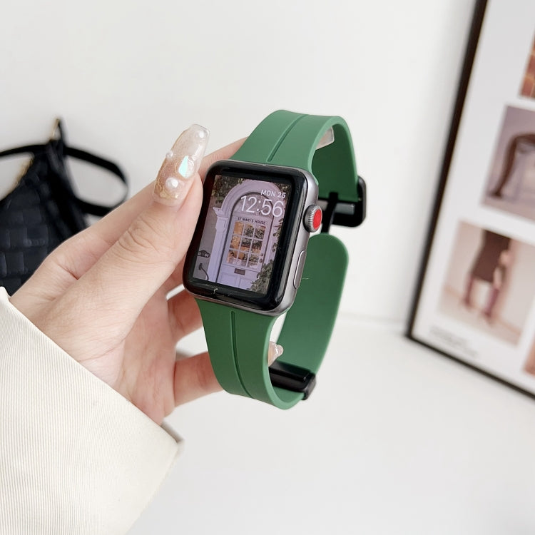 For Apple Watch 38mm Magnetic Square Buckle Silicone Watch Band(Alfalfa) - Watch Bands by PMC TechLife | Online Shopping South Africa | PMC TechLife