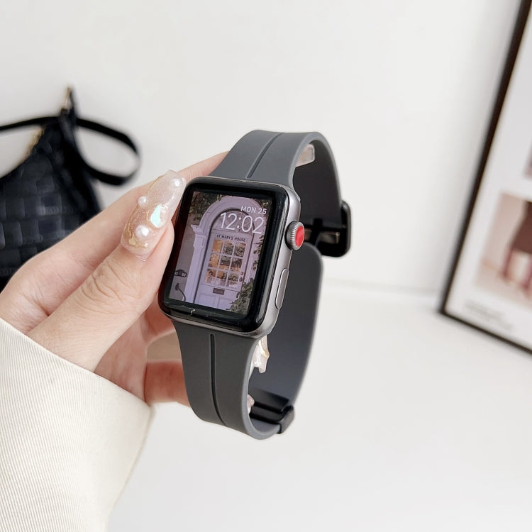 For Apple Watch 38mm Magnetic Square Buckle Silicone Watch Band(Dark Grey) - Watch Bands by PMC TechLife | Online Shopping South Africa | PMC TechLife