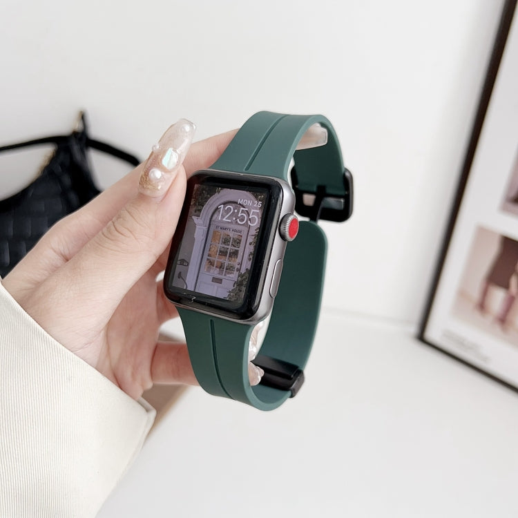 For Apple Watch 38mm Magnetic Square Buckle Silicone Watch Band(Pine Green) - Watch Bands by PMC TechLife | Online Shopping South Africa | PMC TechLife