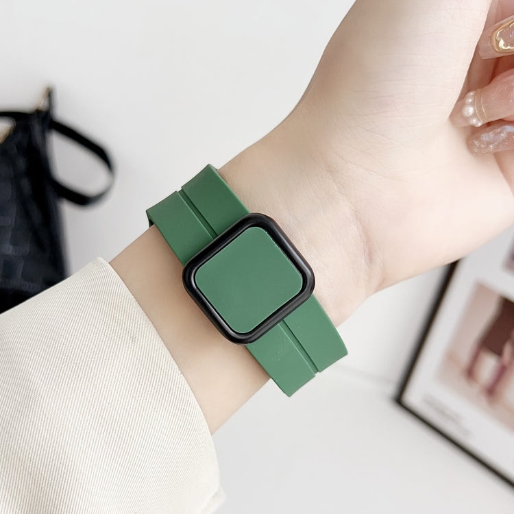 For Apple Watch SE 44mm Magnetic Square Buckle Silicone Watch Band(Rock Green) - Watch Bands by PMC Jewellery | Online Shopping South Africa | PMC Jewellery