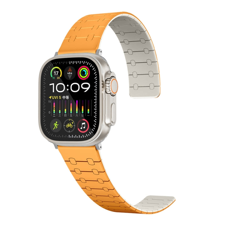 For Apple Watch Series 9 45mm Two Color Loop Magnetic Silicone Watch Band(Orange+Starlight) - Watch Bands by PMC TechLife | Online Shopping South Africa | PMC TechLife