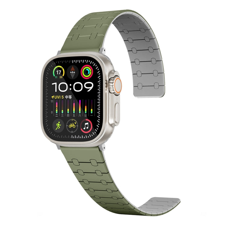 For Apple Watch Series 8 45mm Two Color Loop Magnetic Silicone Watch Band(Green+Grey) - Watch Bands by PMC TechLife | Online Shopping South Africa | PMC TechLife