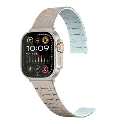 For Apple Watch SE 2022 44mm Two Color Loop Magnetic Silicone Watch Band(Khaki+Light Green) - Watch Bands by PMC Jewellery | Online Shopping South Africa | PMC Jewellery