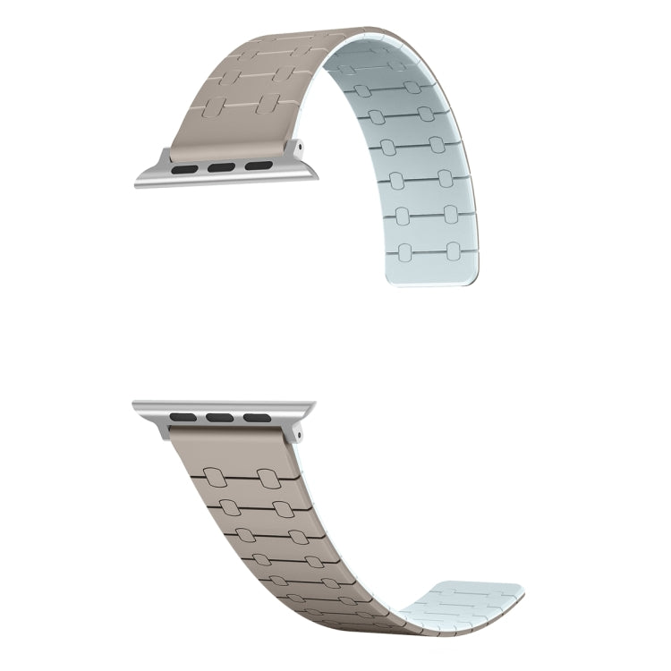 For Apple Watch SE 40mm Two Color Loop Magnetic Silicone Watch Band(Khaki+Light Green) - Watch Bands by PMC TechLife | Online Shopping South Africa | PMC TechLife