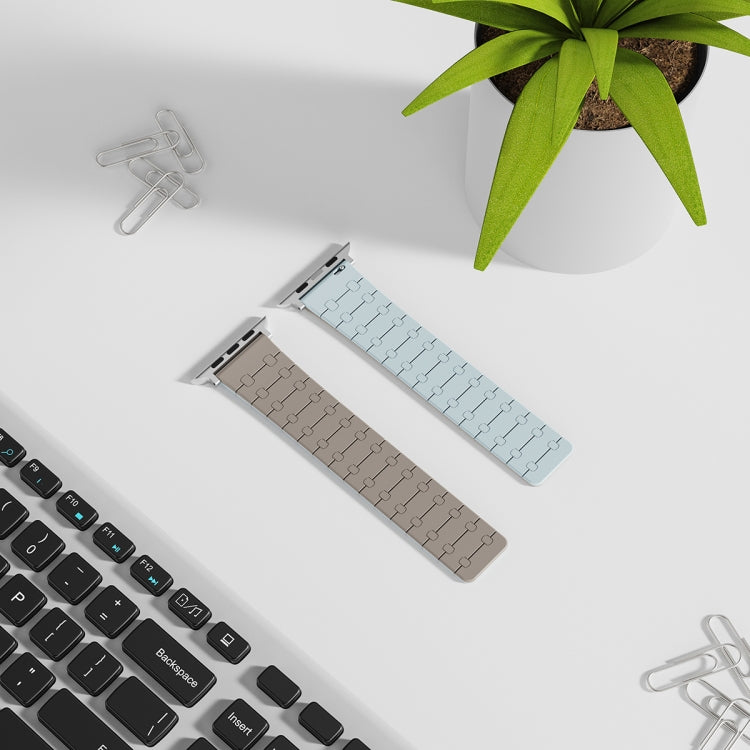 For Apple Watch SE 40mm Two Color Loop Magnetic Silicone Watch Band(Khaki+Light Green) - Watch Bands by PMC TechLife | Online Shopping South Africa | PMC TechLife