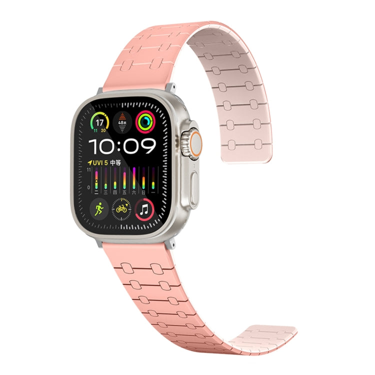 For Apple Watch SE 44mm Two Color Loop Magnetic Silicone Watch Band(Peach+Light Pink) - Watch Bands by PMC Jewellery | Online Shopping South Africa | PMC Jewellery