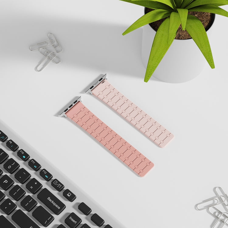 For Apple Watch SE 44mm Two Color Loop Magnetic Silicone Watch Band(Peach+Light Pink) - Watch Bands by PMC TechLife | Online Shopping South Africa | PMC TechLife