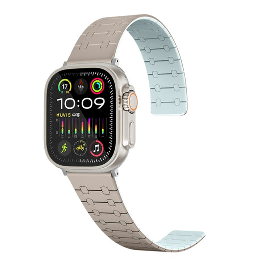 For Apple Watch Series 6 40mm Two Color Loop Magnetic Silicone Watch Band(Khaki+Light Green) - Watch Bands by PMC Jewellery | Online Shopping South Africa | PMC Jewellery