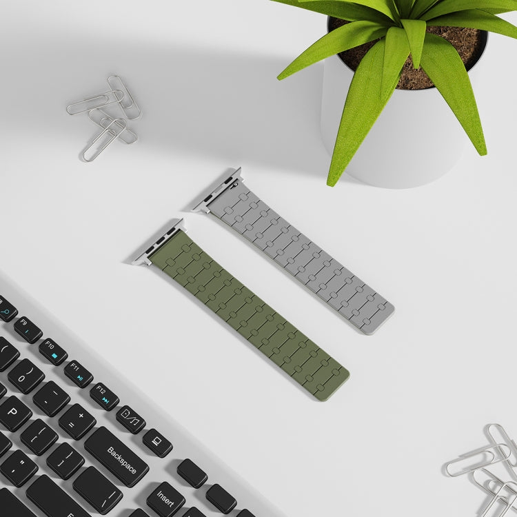 For Apple Watch Series 3 38mm Two Color Loop Magnetic Silicone Watch Band(Green+Grey) - Watch Bands by PMC TechLife | Online Shopping South Africa | PMC TechLife