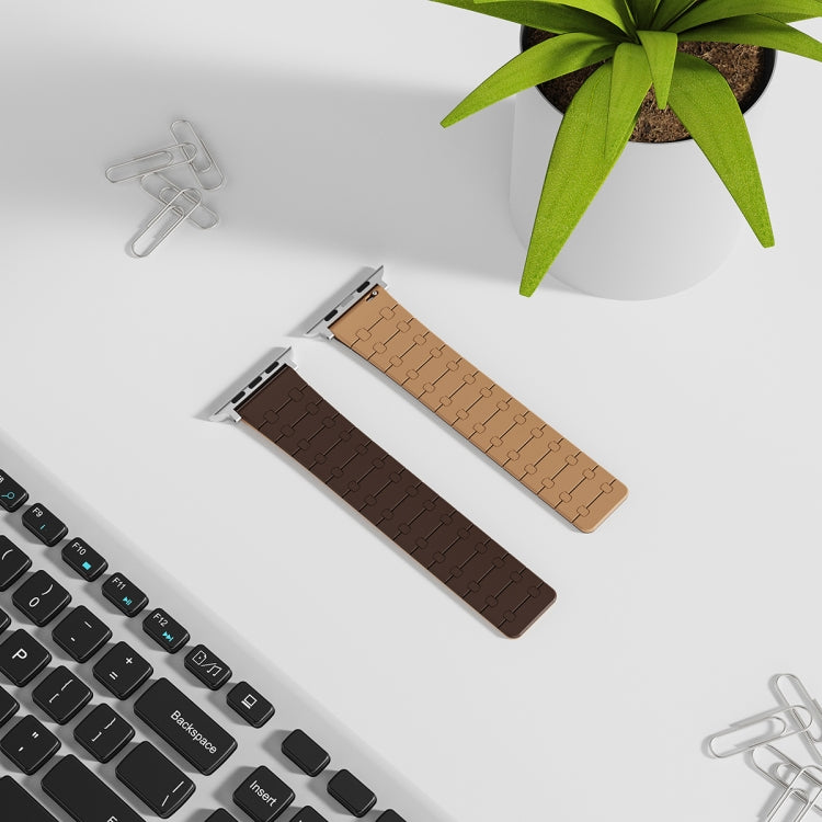 For Apple Watch 38mm Two Color Loop Magnetic Silicone Watch Band(Dark Brown+Light Brown) - Watch Bands by PMC TechLife | Online Shopping South Africa | PMC TechLife