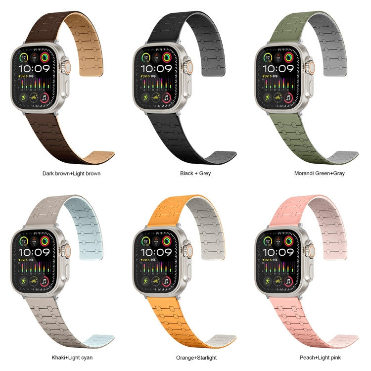 For Apple Watch Series 7 45mm Two Color Loop Magnetic Silicone Watch Band(Black+Grey) - Watch Bands by PMC Jewellery | Online Shopping South Africa | PMC Jewellery