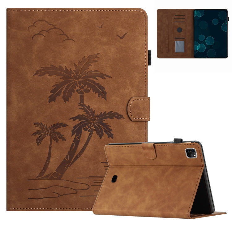 For iPad Pro 11 2024 Coconut Tree Embossed Smart Leather Tablet Case(Brown) - iPad Pro 11 2024 Cases by PMC TechLife | Online Shopping South Africa | PMC TechLife | Buy Now Pay Later Mobicred