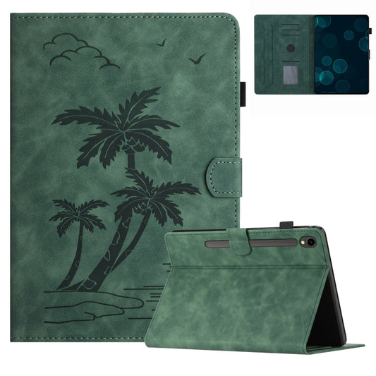 For Samsung Galaxy Tab S9 X710/X716B/X718U Coconut Tree Embossed Smart Leather Tablet Case(Green) - Galaxy Tab S9 Cases by PMC Jewellery | Online Shopping South Africa | PMC Jewellery | Buy Now Pay Later Mobicred